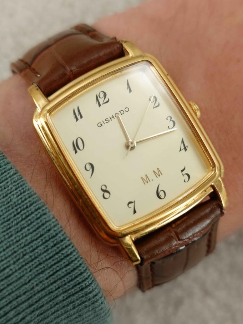 Gishodo Men's Quartz Watch 27mm Tank Gold Cream Dial JDM Museum New Battery